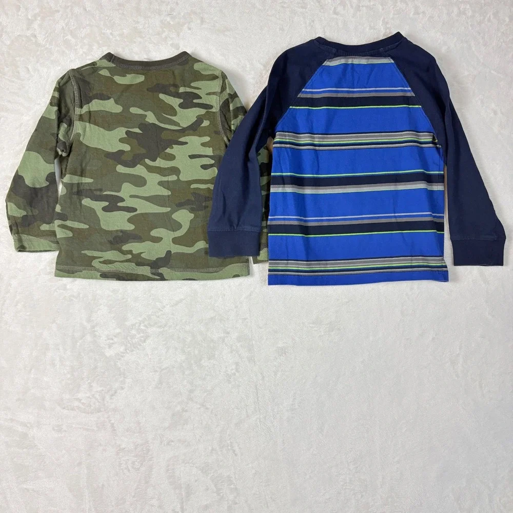Gap Gymboree Long Sleeve Shirts Kid 4T Blue Green Camo Striped Excellent 2pc Lot